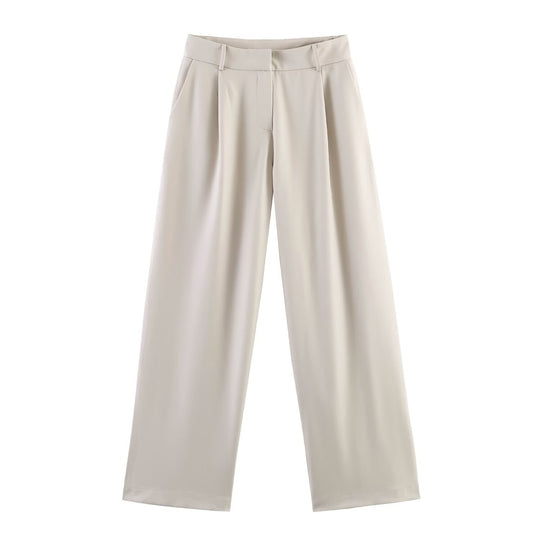 Damen Zweiteiliges Business-Anzug-Set mit kastigem Zweiknopf-Blazer und weiter hochgeschnittener Hose Nord Taschen