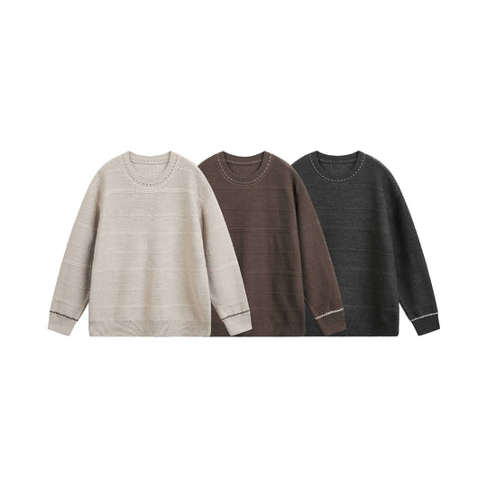 Damen Oversize-Strickpullover mit Strukturstreifen und Rundhalsausschnitt Nord Taschen