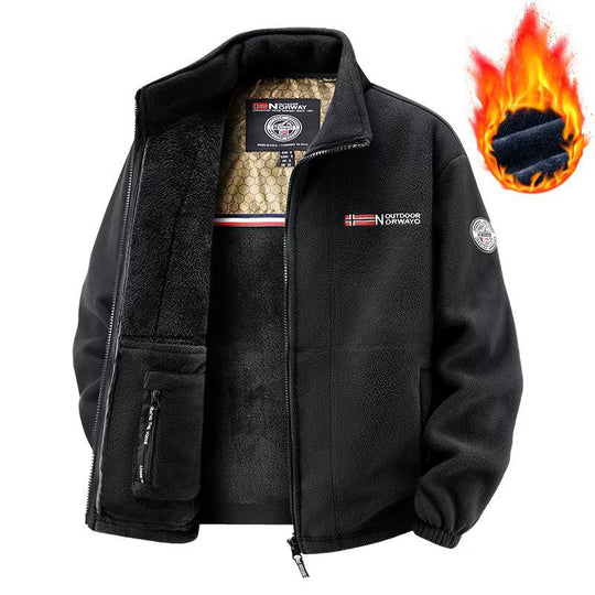 Herren Thermo-Fleecejacke mit dichter Teddy-Innenfütterung und Stehkragen Nord Taschen