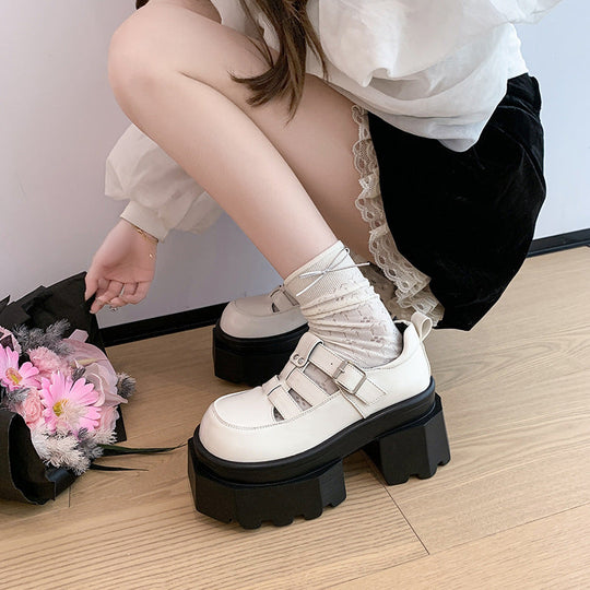 Damen Plateau-Schuhe mit modischem Riemen-Design und hohem Blockabsatz Nord Taschen