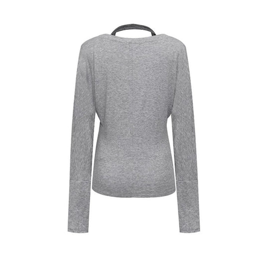 Damen Lagen-Langarmshirt mit tiefem V-Ausschnitt, Neckholder-Innenlayer und seitlichem Script-Print Nord Taschen