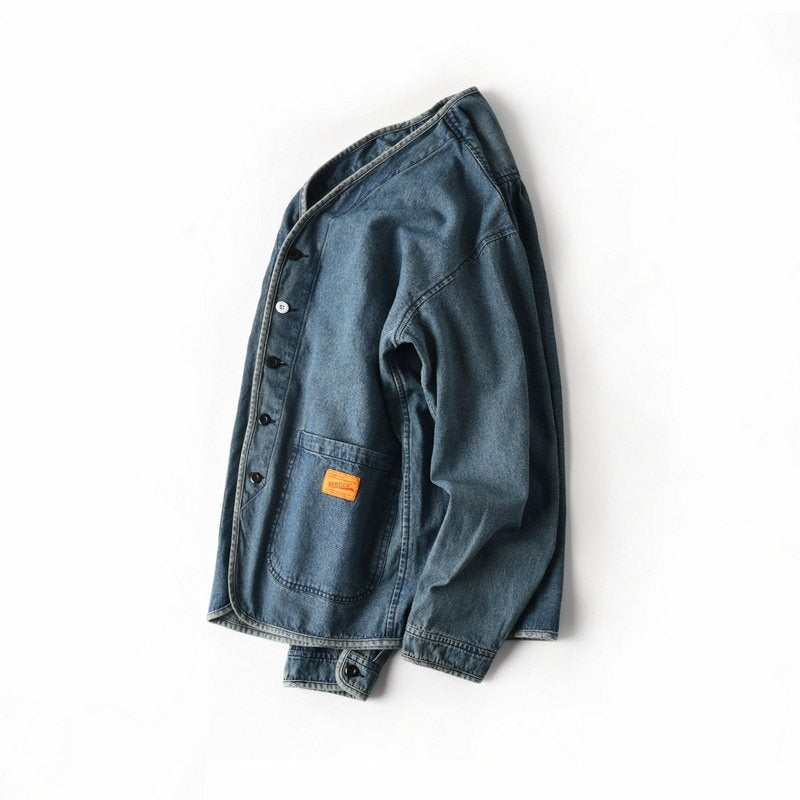 Herren Denim-Chorejacke im Worker-Look mit V-Ausschnitt und aufgesetzten Taschen Nord Taschen