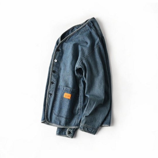 Herren Denim-Chorejacke im Worker-Look mit V-Ausschnitt und aufgesetzten Taschen Nord Taschen