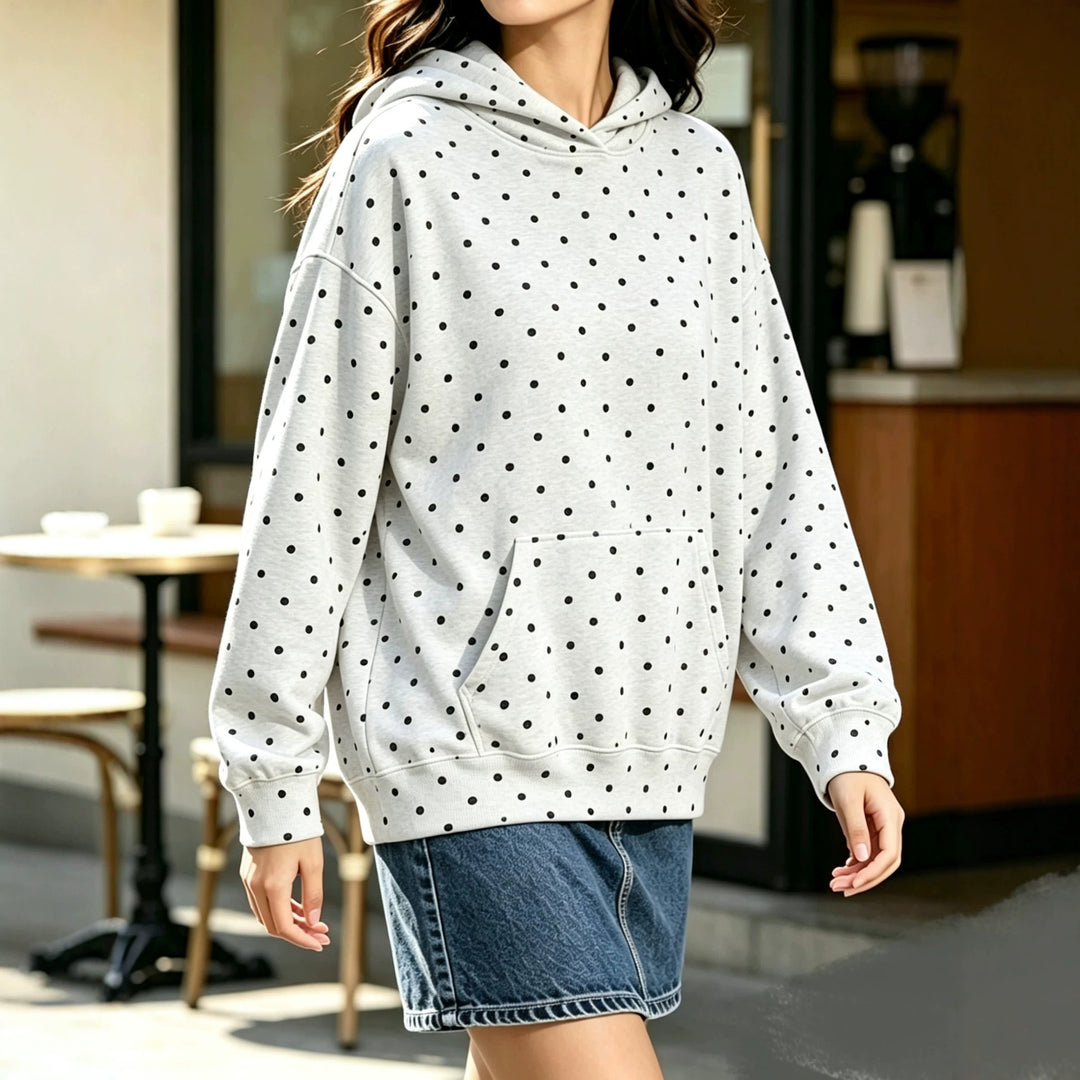 Damen Oversize-Kapuzenpullover mit Leomuster, Kängurutasche und überschnittener Schulter Nord Taschen