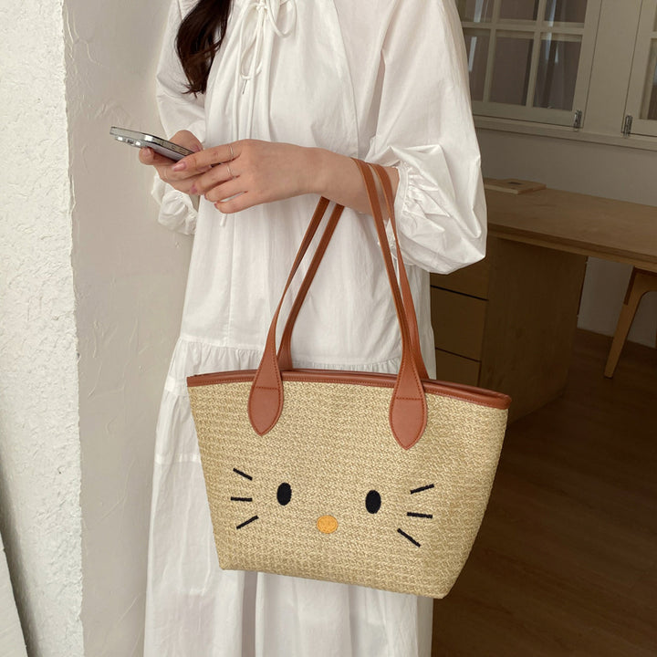 Damen stilvolle Basttasche mit süßem Tiermotiv Nord Taschen