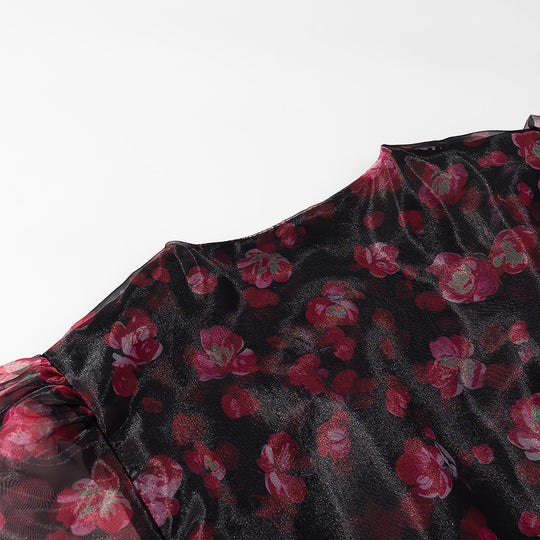 Damen Romantisches Chiffon‑Minikleid mit tiefem V‑Ausschnitt, Volantstufen und Trompetenärmeln Nord Taschen
