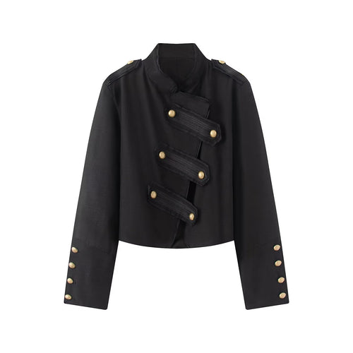 Damen Kurze Militärjacke mit Stehkragen und goldenen Zierknöpfen Nord Taschen