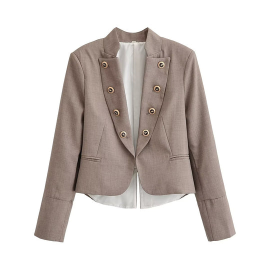 Damen Kurzblazer mit taillierter Silhouette und dekorativer Doppelreihe Zierknöpfe Nord Taschen