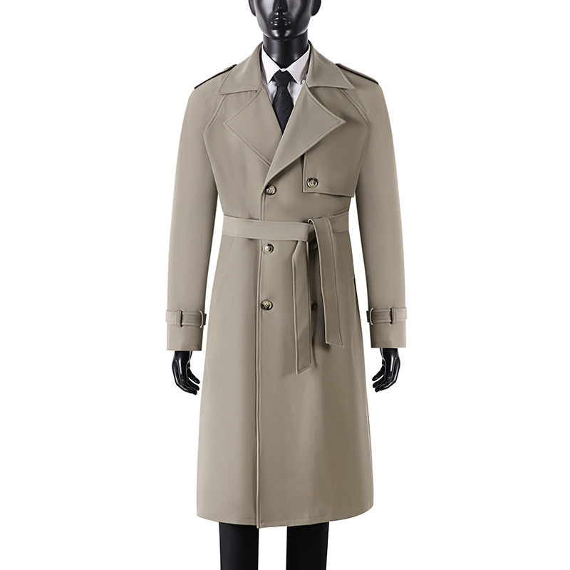 Herren Langer Minimalistischer Trenchcoat mit Sturmklappe Taillengürtel und verstellbaren Manschetten Nord Taschen
