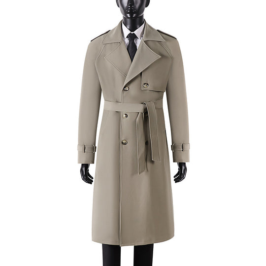 Herren Langer Minimalistischer Trenchcoat mit Sturmklappe Taillengürtel und verstellbaren Manschetten Nord Taschen