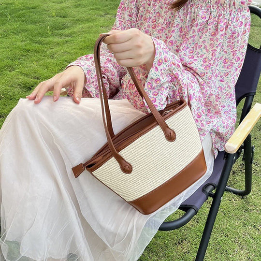 Damen Strandtasche mit geflochtenem Design und robustem Kunstleder Nord Taschen