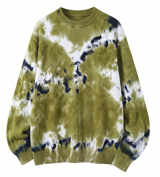 Herren Oversized Batik-Pullover mit Rundhalsausschnitt und Rippbündchen Nord Taschen