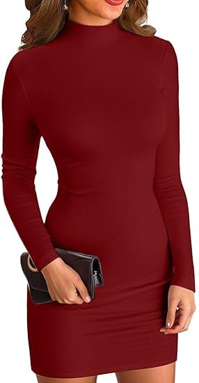 Damen Elegantes Langarmkleid mit hohem Kragen Nord Taschen
