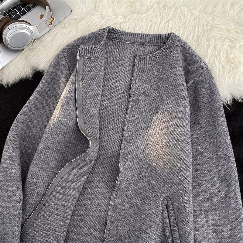 Damen Kurz geschnittene Feinstrick-Cardigan mit durchgehendem Reißverschluss und Eingrifftaschen Nord Taschen
