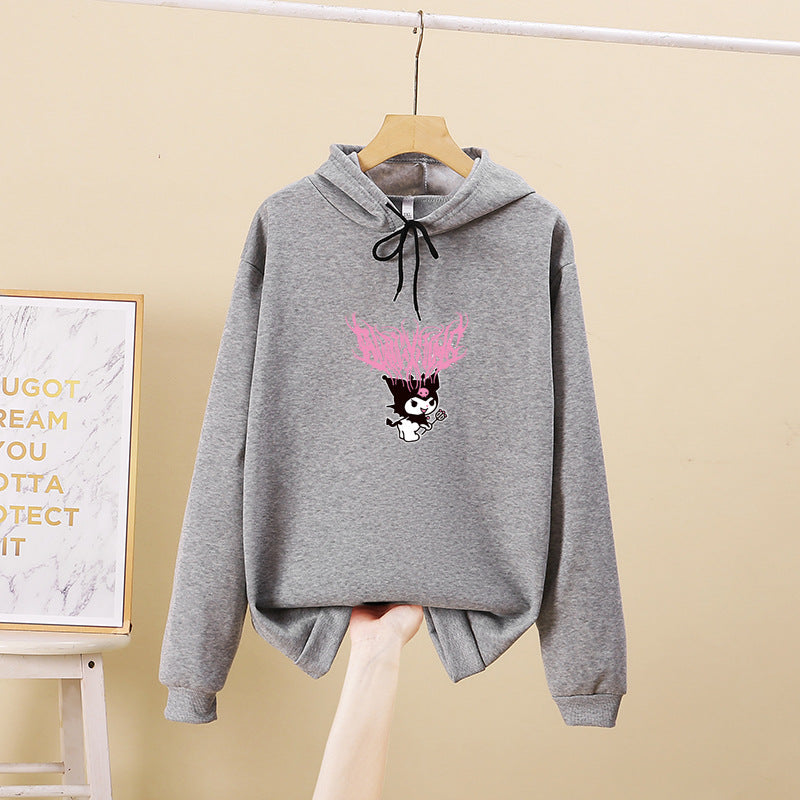 Damen nan Kapuzenpullover mit Gothic‑Kawaii Print, Oversize‑Schnitt und weichem Fleeceinnenfutter Nord Taschen