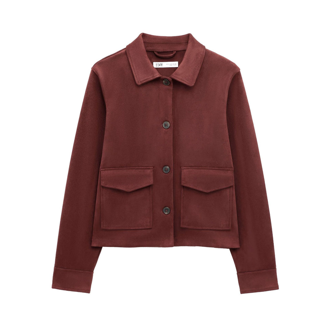 Damen Kurze Wildlederoptik-Jacke mit aufgesetzten Klappentaschen Nord Taschen