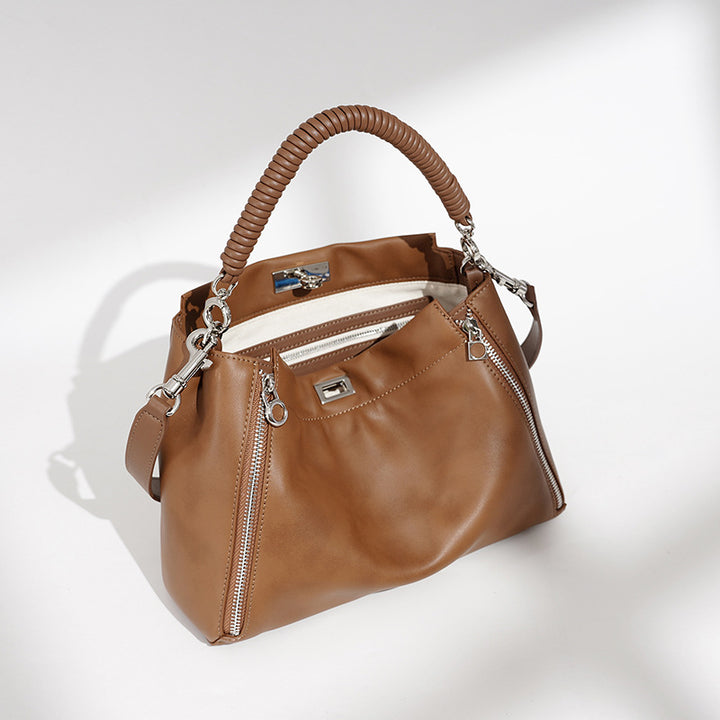 Damen elegante Lederhandtasche mit strukturierten Akzenten Nord Taschen