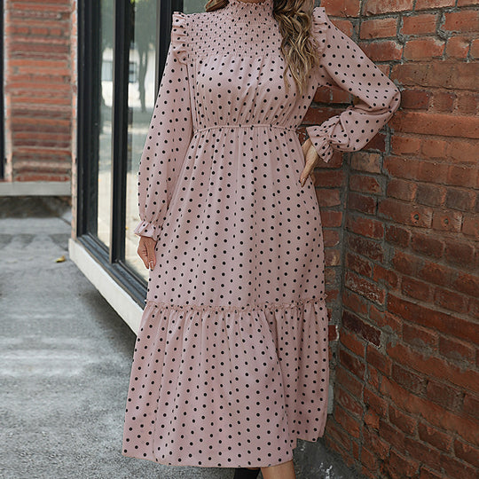 Damen Elegantes Langarm Kleid mit Rüschendetails Nord Taschen