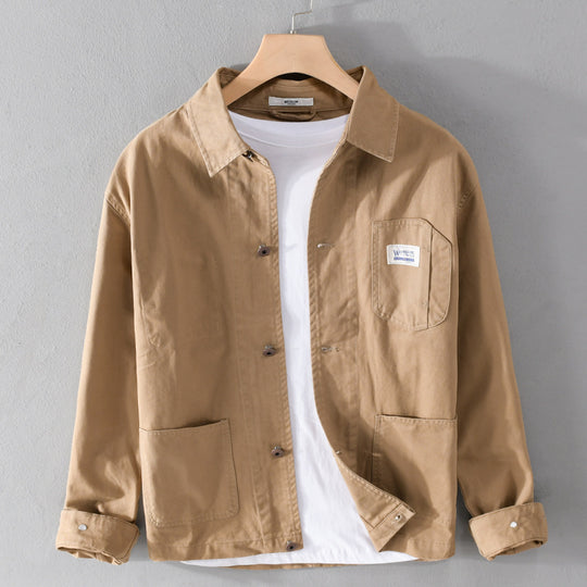 Herren Leichte Baumwoll-Chorejacke im Worker‑Stil mit Kentkragen und aufgesetzten Taschen Nord Taschen