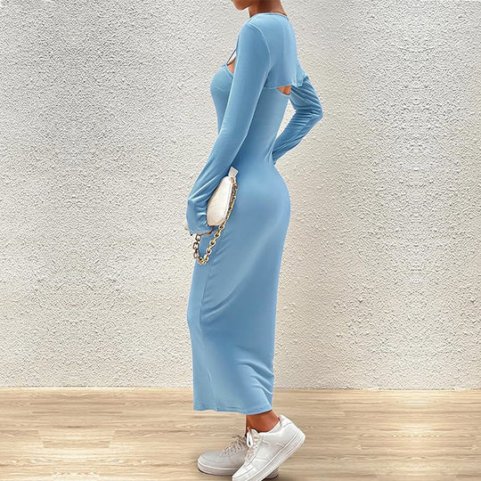 Damen schlankes Maxikleid mit Spaghettiträgern und abnehmbaren Bolero-Ärmeln Nord Taschen