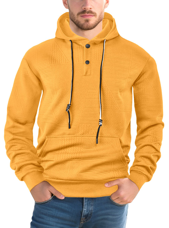 Herren Texturierter Kapuzenpullover mit gesteppter Patchstruktur und Druckknopfleiste Nord Taschen