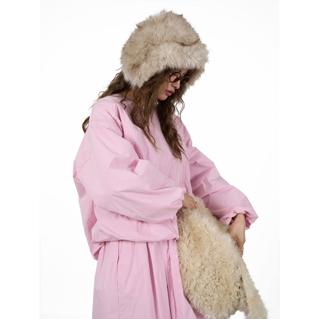 Damen Voluminöses Maxi‑Kleid im Oversize‑Stil mit Rundhalsausschnitt und elastischen Ärmelbündchen Nord Taschen