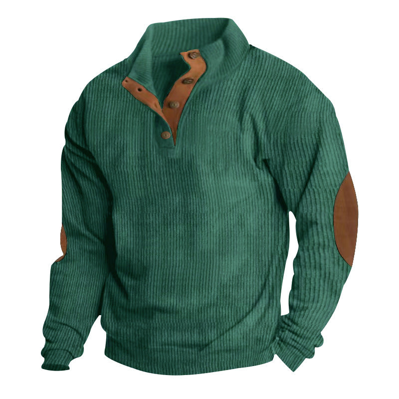Herren Waffelstrick-Henley-Pullover mit Stehkragen und Ellbogen-Patches Nord Taschen