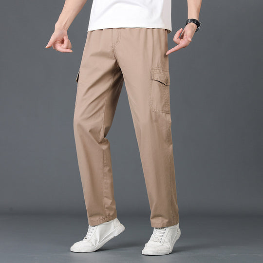 Herren Weite Cargo-Hose mit elastischem Bund, aufgesetzten Klappentaschen & geradem Bein Nord Taschen