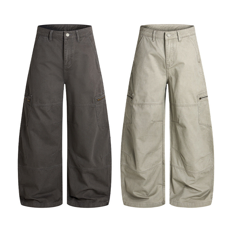 Herren Weite Twill-Palazzo-Cargohose mit tiefem Schritt, Knieabnähern und Utility-Taschen Nord Taschen