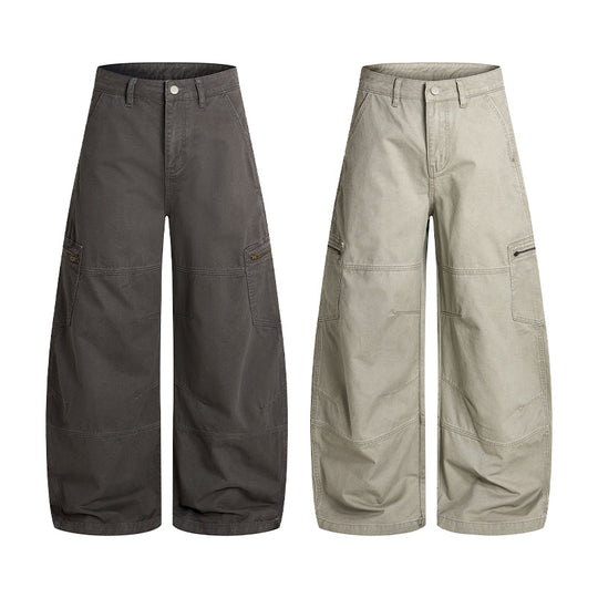 Herren Weite Twill-Palazzo-Cargohose mit tiefem Schritt, Knieabnähern und Utility-Taschen Nord Taschen