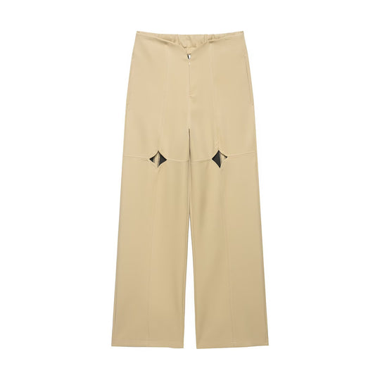 Damen Hochtaillierte weite Hose mit Cut-Out‑Kniepartie und Ziernähten Nord Taschen