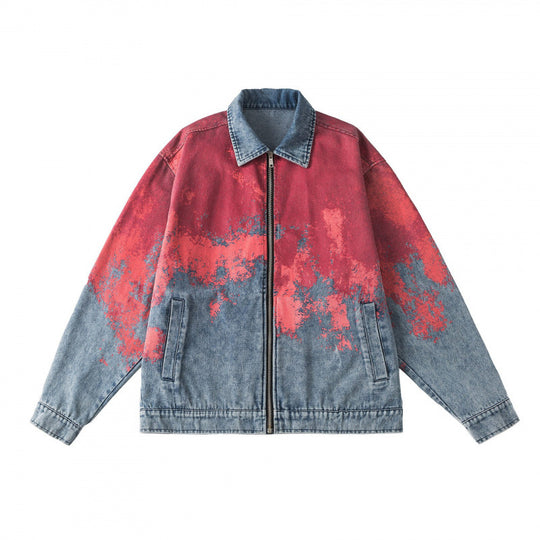 Unisex Oversize-Jeansjacke mit Farbverlauf-Print, Reißverschluss und Hemdkragen Nord Taschen