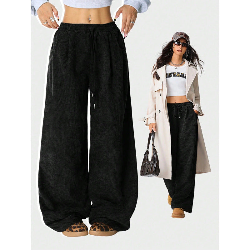 Damen Weite Cordhose mit hohem elastischem Bund und Kordel Nord Taschen