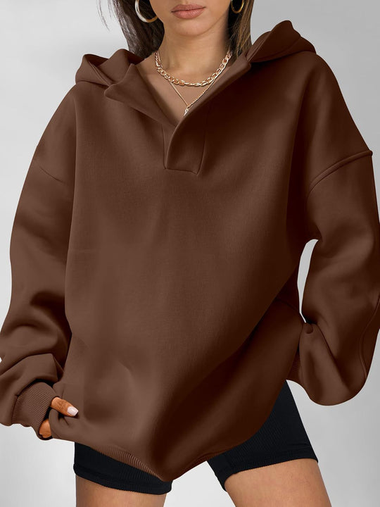 Damen Oversized Kapuzensweatshirt mit lässigem Stehkragen und langen Ärmeln Nord Taschen