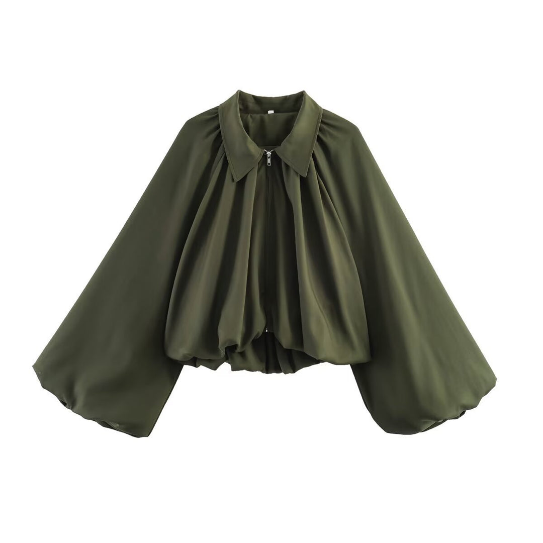 Damen Kurzcape mit Volumenärmeln, Reißverschluss und gerafftem Saum Nord Taschen