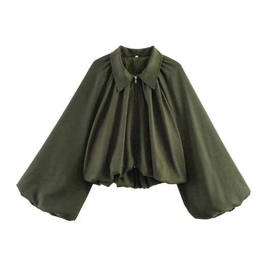 Damen Kurzcape mit Volumenärmeln, Reißverschluss und gerafftem Saum Nord Taschen