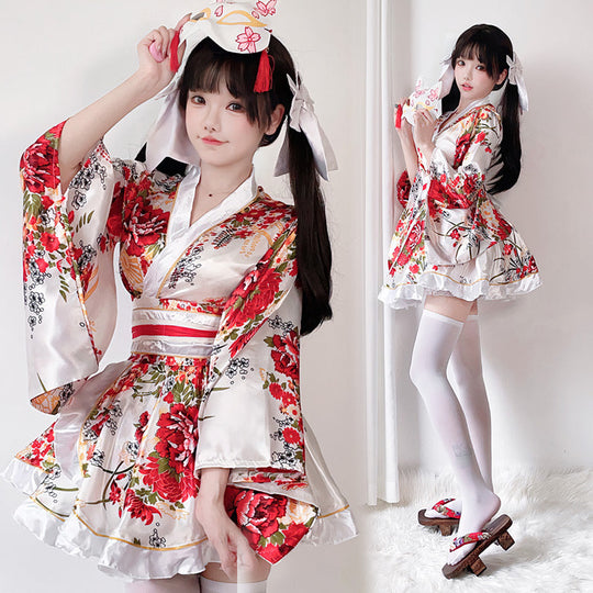 Damen traditionelles Kimono-Kleid mit fließendenÄrmeln und floralem Muster Nord Taschen