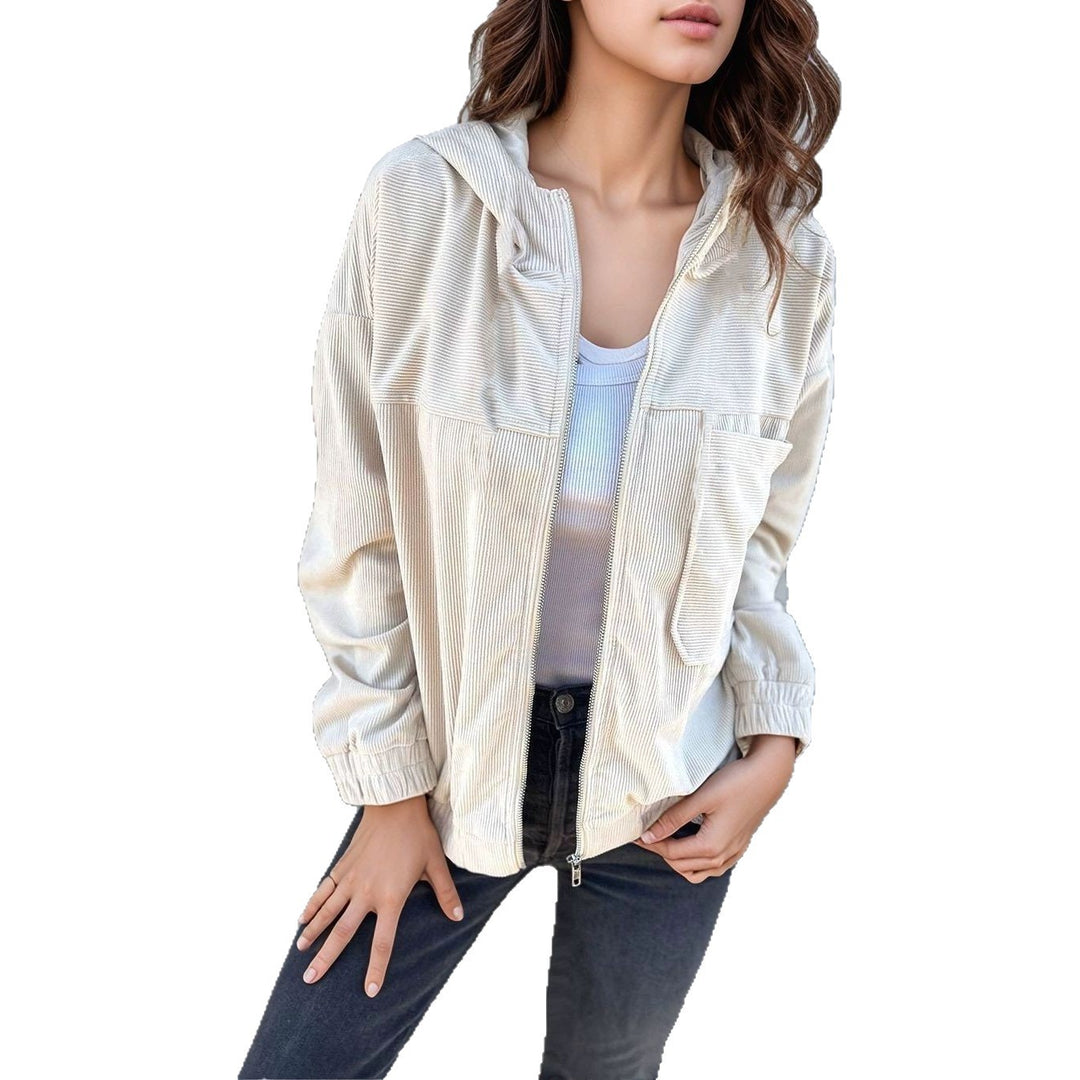 Damen Cord-Zipjacke mit Kapuze, Rippstruktur und Eingrifftaschen Nord Taschen