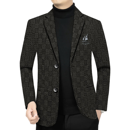 Herren Muster-Sakko im Feinstrick-Wollmix mit dezenter Logo-Stickerei Nord Taschen