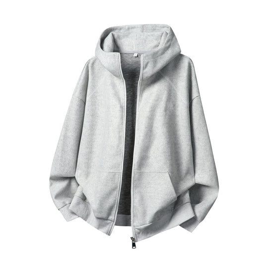 Unisex Oversize Kapuzen-Sweatjacke mit durchgehendem Reißverschluss und minimalistischer Bruststickerei Nord Taschen