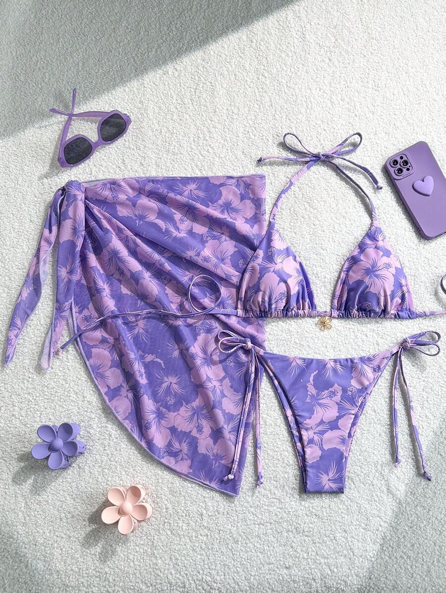 Damen Triangel-Bikini-Set mit verstellbaren Trägern und Wickeltuch