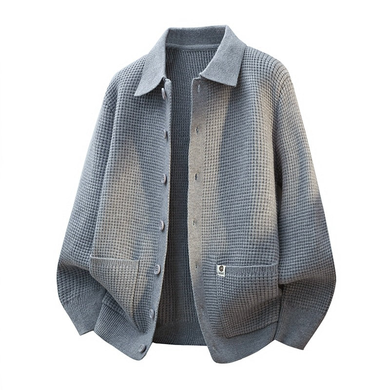 Herren Grobstrukturierte Hemdjacke-Strickcardigan mit Waffelstruktur, Hemdkragen & aufgesetzten Taschen Nord Taschen