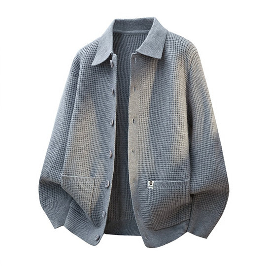 Herren Grobstrukturierte Hemdjacke-Strickcardigan mit Waffelstruktur, Hemdkragen & aufgesetzten Taschen Nord Taschen