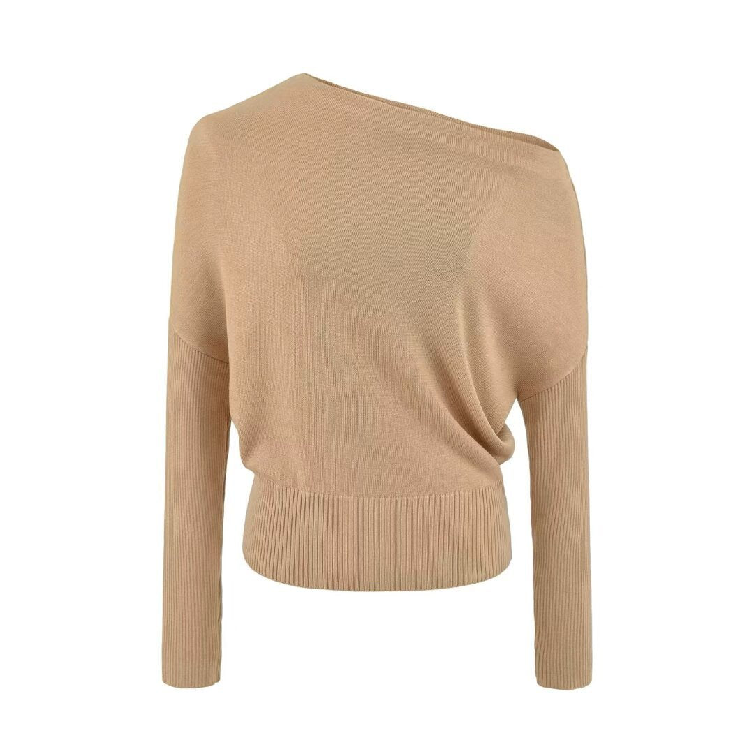 Damen Oversize One-Shoulder Pullover mit Fledermausärmeln und breitem Rippenbund Nord Taschen