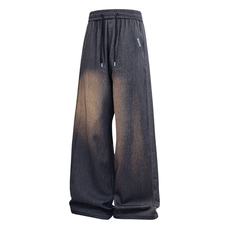 Damen Weite Denim-Jogginghose mit Elastischem Bund, Tunnelzug & Vintage-Waschung Nord Taschen