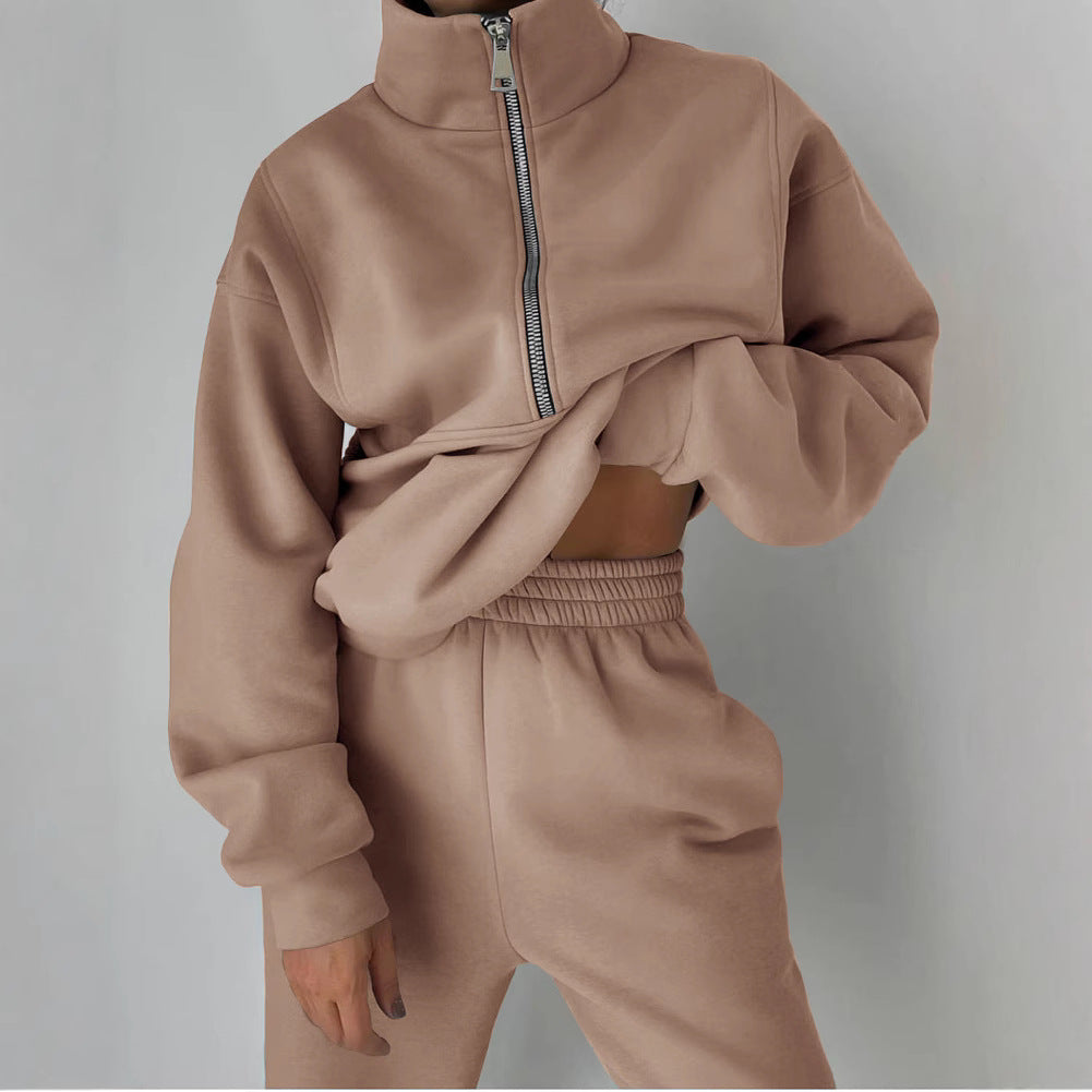 Damen Oversized Halbzip-Sweatshirt mit Stehkragen und passender High-Waist-Jogginghose Nord Taschen