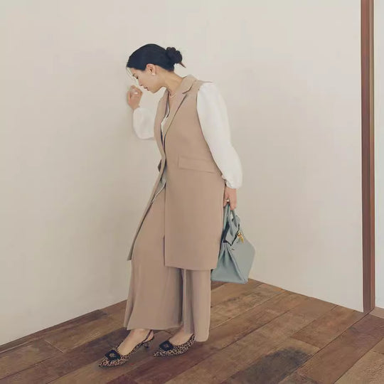 Damen Ärmellose Longweste im Tailoring mit Pattentaschen und einreihiger Knopfleiste Nord Taschen