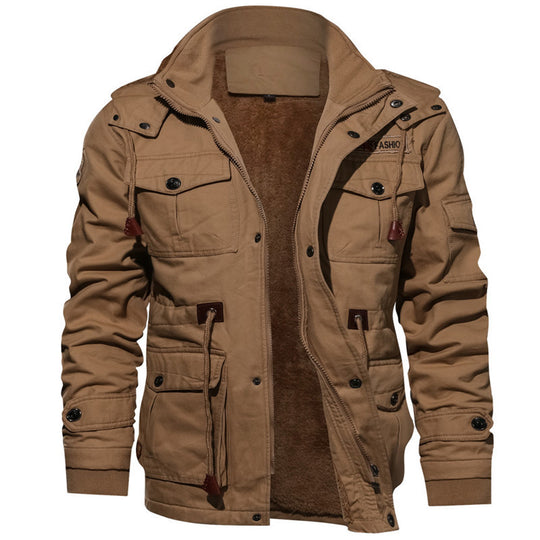 Herren robustes Canvas-Utility-Parka mit Teddyfleece-Innenfutter, Kordeltaille und Multi-Taschen Nord Taschen