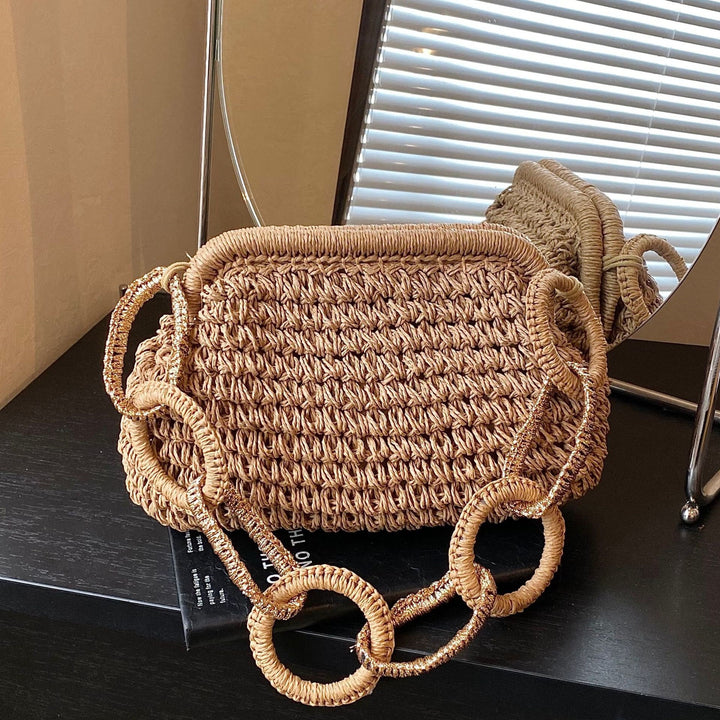 Damen-Handtasche aus geflochtenem Material mit dekorativen Griffen Nord Taschen