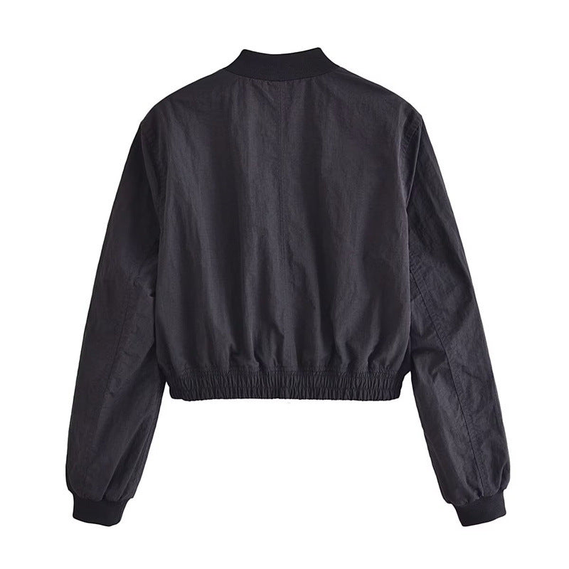 Damen Kurze Cropped-Bomberjacke aus leichtem Windbreaker‑Material mit Rippbündchen und seitlichen Einschubtaschen Nord Taschen